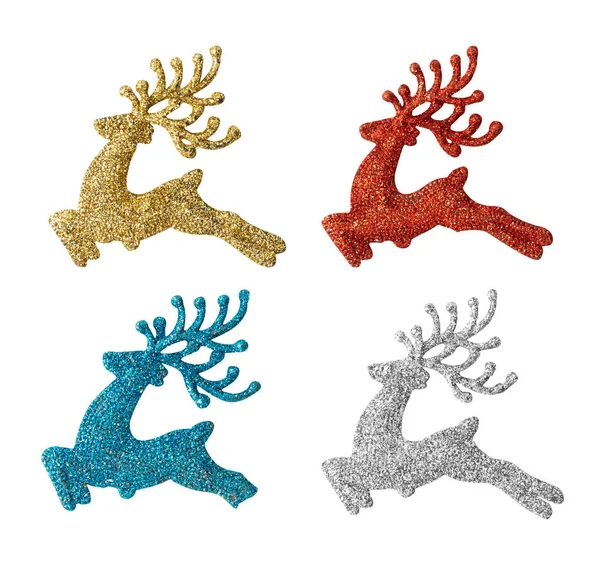 Set Glitter Reindeer Decoration Isolated White Background Clipping Path — Stock Photo, Image