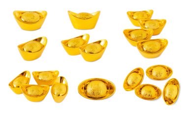 Yuan Bao Çin altın sicee seti beyaz arka planda kırpma yolu ile izole.