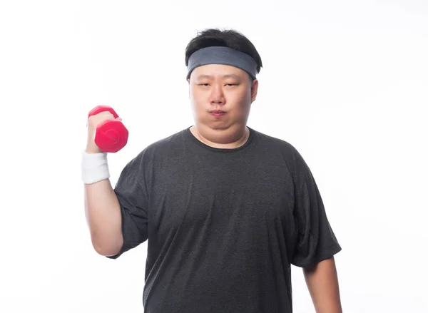 아시아인 재미있는 선수가 배경에 덤벨을 운동을 — 스톡 사진