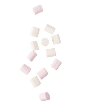 Düşen Marshmallow kırpma yolu ile beyaz arkaplanda izole.