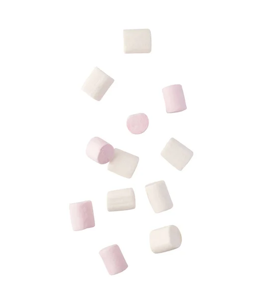 Falling Marshmallow Isolated White Background Clipping Path — Stock Photo, Image