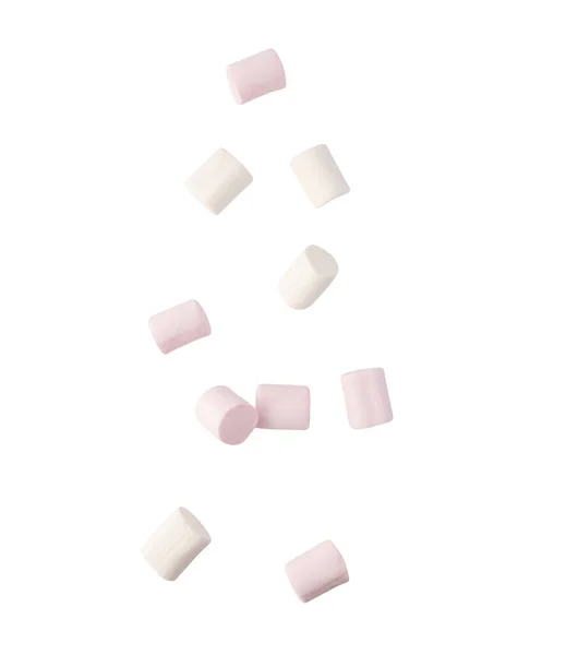 Fallender Marshmallow Isoliert Auf Weißem Hintergrund Mit Clipping Pfad — Stockfoto
