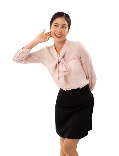 Retrato Una Mujer Asiática Sonriente Aislada Sobre Fondo Blanco Con —  Fotos de Stock