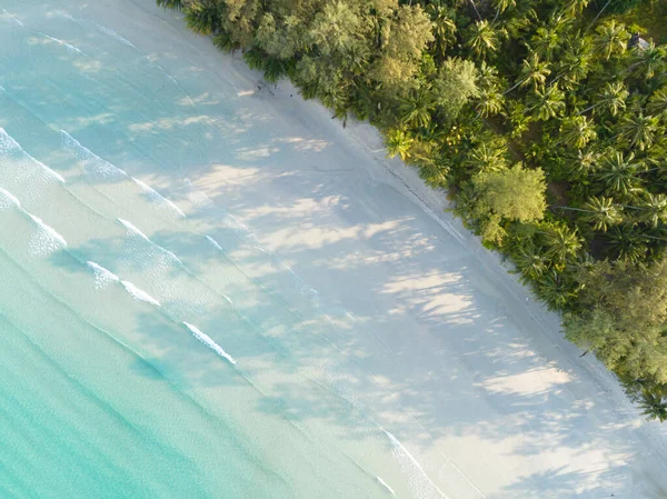Vista Aérea Hermosa Playa Con Agua Mar Turquesa Palmeras Del —  Fotos de Stock