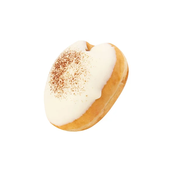 Кофе Белый Шоколадный Пончик Изолированы Белом Фоне Вырезкой Пути — стоковое фото