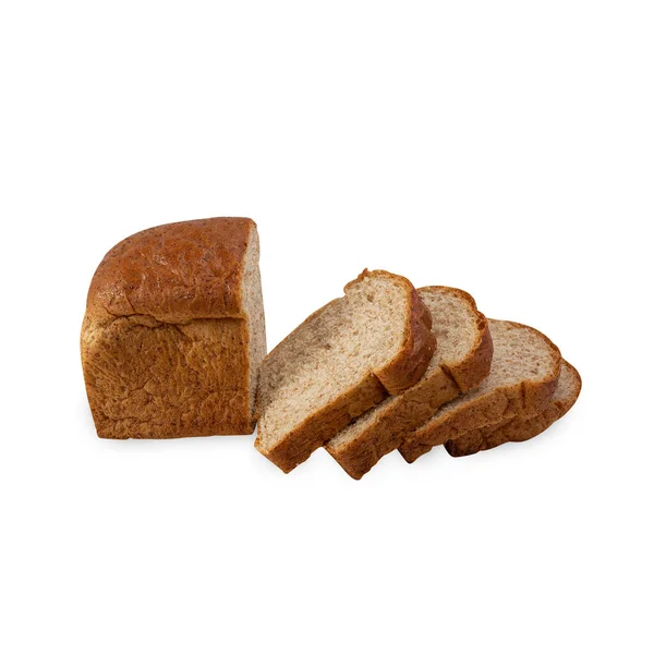Нарізаний Цілий Пшеничний Хліб Ізольований Білому Тлі Відсічним Контуром — стокове фото