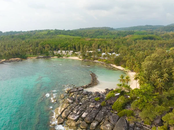 stock image Aerial drone view of beautiful beach with turquoise sea water and palm trees of Gulf of Thailand. Kood island, Thailand.