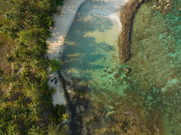 Повітряний Безпілотний Вид Прекрасний Пляж Бірюзовою Морською Водою Пальмами Таїландській — стокове фото