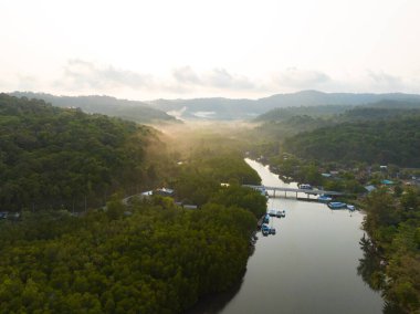 Tayland Körfezi 'ndeki ağaçlarla dolu güzel bir kanal manzaralı hava aracı. Kood Adası, Tayland.