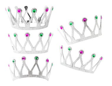 Set of Realistic Silver Crown isolated on white background with clipping path.