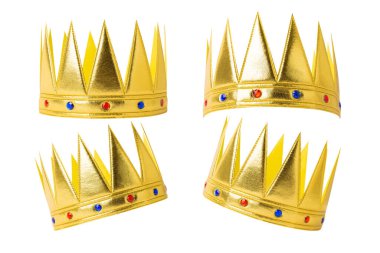 Set of Realistic Golden Crown isolated on white background with clipping path.