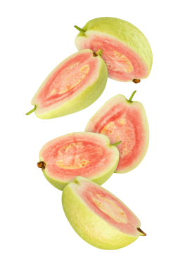 Düşen Pembe Guava, kesme, tam derinlik.