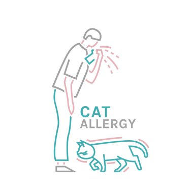 Types of allergy. Allergies caused by house cats. Runny, stuffy nose. Creative medical icon in outline style. Editable vector illustration isolated on a transparent background.