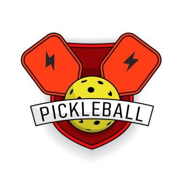 Pickleball symbol. New indoor or outdoor racket sport with solid-faced paddles, that combines many elements of tennis, badminton and ping-pong. Editable vector illustration on a transparent background