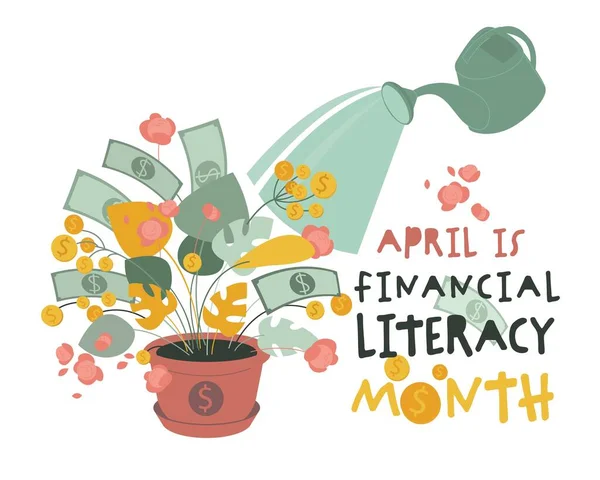 Financiële Geletterdheid Maand Nationaal Evenement Zakelijk Succes Persoonlijk Financieel Onderwijs — Stockvector