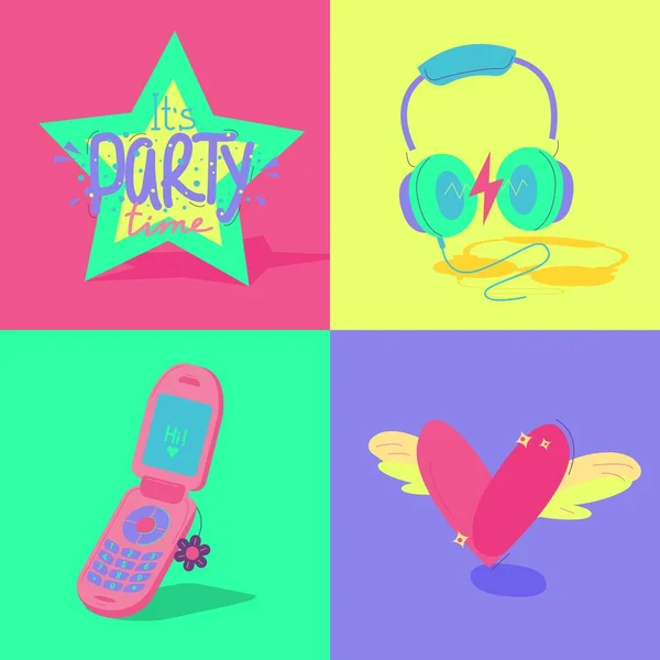 Y2K Colorful Images Set Late 90S Early 2000S Trendy Free — стоковый вектор