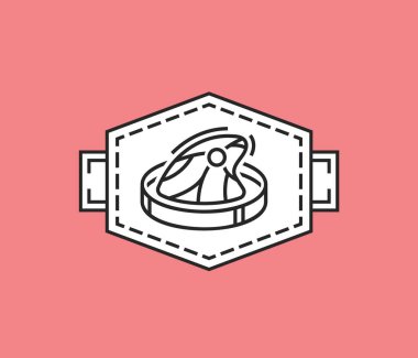 Laboratuvar et yetiştirme tabelası. Hücre kültürü sığır eti, portre şeklinde domuz resmi. Yapay ürün. Yeni bir beslenme şekli. Pembe arkaplanda izole edilmiş düzenlenebilir vektör illüstrasyonu.