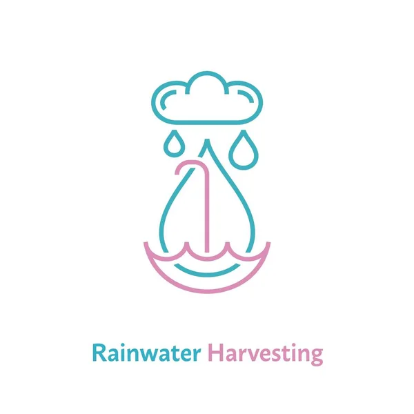 stock vector Rainwater harvesting sign. Drought tolerant logo idea. Collecting rain drops. Responsible lifestyle concept. Graphic pictogram, emblem, icon. Editable vector illustration isolated on a transparent