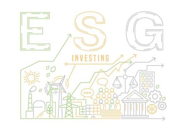 Çevresel, sosyal ve yönetim. ESG. Yönetim mekanizmalarının sağlamlığını değerlendiren kurumsal performans değerlendirme kriterlerinin toplanması. Düzenlenebilir vektör illüstrasyonu.