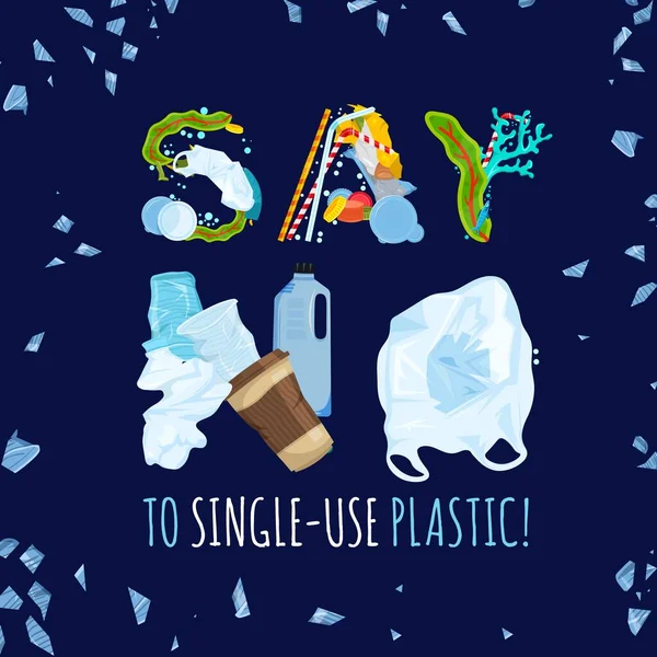 国際プラスチックフリーデー 環境保全推進 世界的イニシアチブ 生態学的印刷 縦型ポスターの背景 編集可能なベクトル図 — ストックベクタ