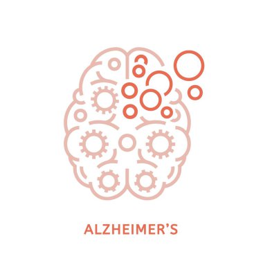 Taslak biçiminde vektör Alzheimer simgesi. Pembe, kırmızı renklerde, şeffaf bir arkaplanda tıbbi bir illüstrasyon. Logoti, sembol, piktogram ve reklam grafik tasarımı için kullanışlı bir öge.