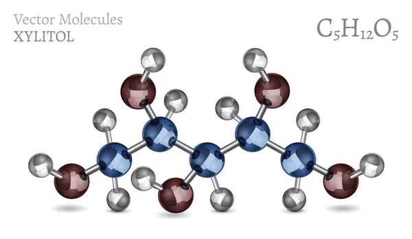 Estructura Molecular Edulcorante Xylitol Estilo Fórmula C5H12O5 Azúcar Abedul Aditivo — Vector de stock