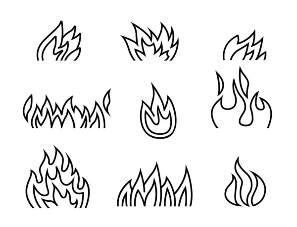 Tűz Lángjelek Gyűjteménye Különböző Ikonok Modern Grafika Szerkeszthető Vector Illusztráció — Stock Vector