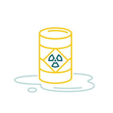 Radyoaktif su çizgisel işareti, piktogram, sembol. Okyanusu kurtar. Uluslararası bir sorun. Ekolojik kavram. Beyaz arkaplanda mavi ve sarı renklerde düzenlenebilir vektör illüstrasyonu.