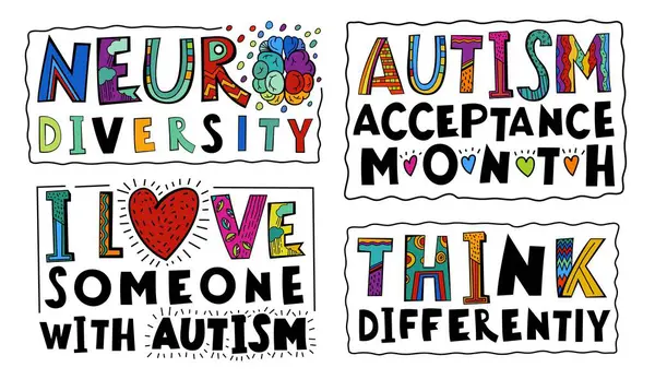 神经的多样性 自闭症的接纳 以流行艺术风格创作的手绘字体 人的思想和经历多样性 理解的社会 白色背景上的矢量说明 免版税图库插图