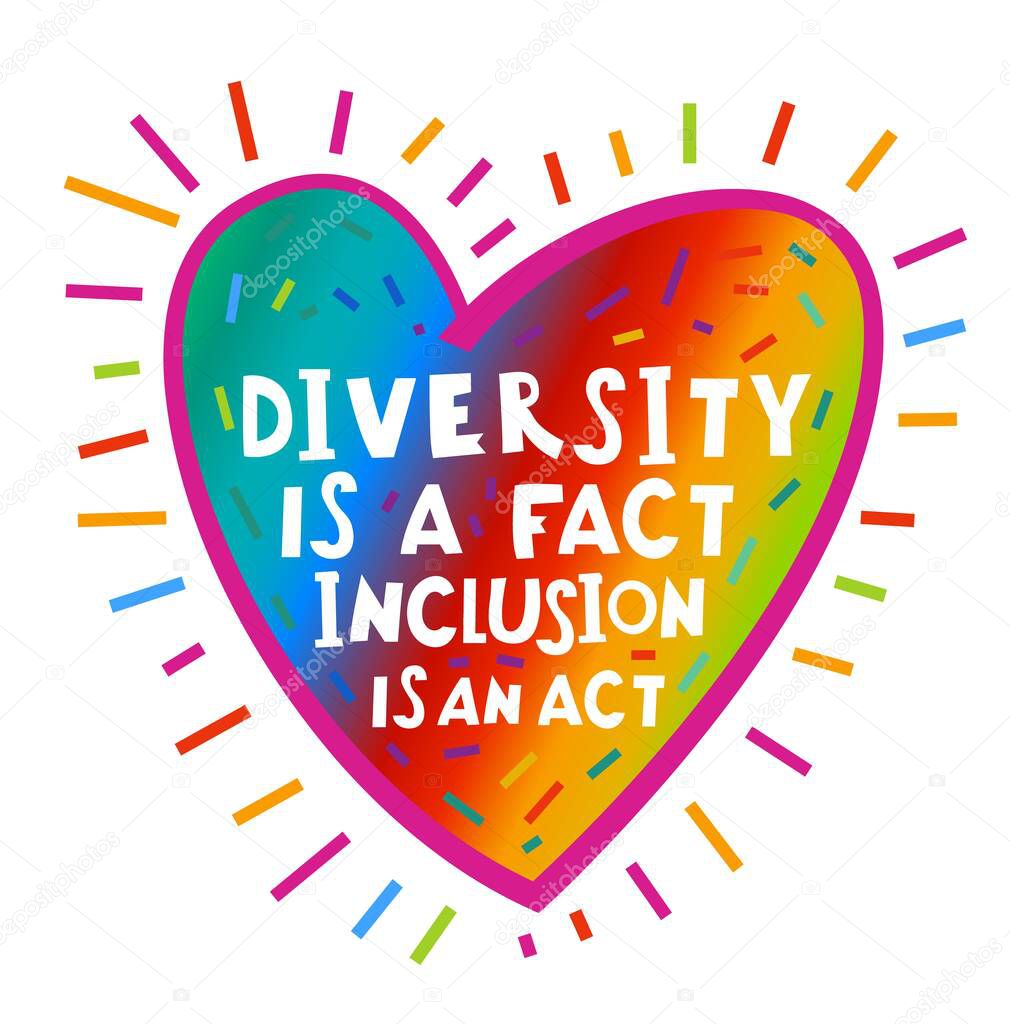 Human mind and experience diversity concept. Neurodiversity acceptance hand drawn lettering in a heart shape. An inclusive, understanding society. Vector illustration. Colorful pop art graphics