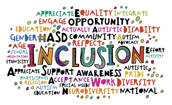 Облако Слов Включения Баннер Равных Возможностей Ландшафтный Плакат Аутистического Спектра Стоковый вектор