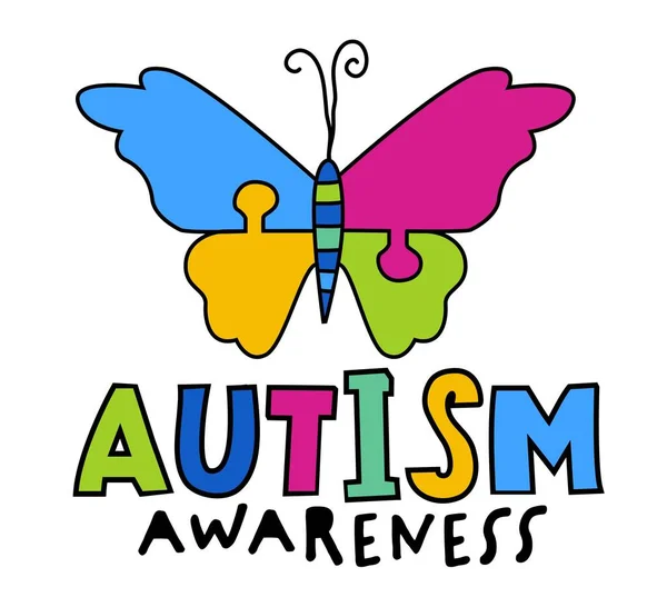 自閉症のロゴは大胆なウィズミカルスタイルです 人間の心と多様性の概念を体験する 神経多様性を受け入れるサイン 包括的で 理解する社会 ベクトルイラスト カラフルなポップアートグラフィックス ストックベクター