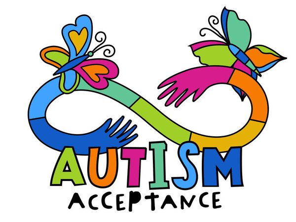 Autism logo in a bold whimsical style. Human mind and experience diversity concept. Neurodiversity acceptance sign. An inclusive, understanding society. Vector illustration. Colorful pop art graphics