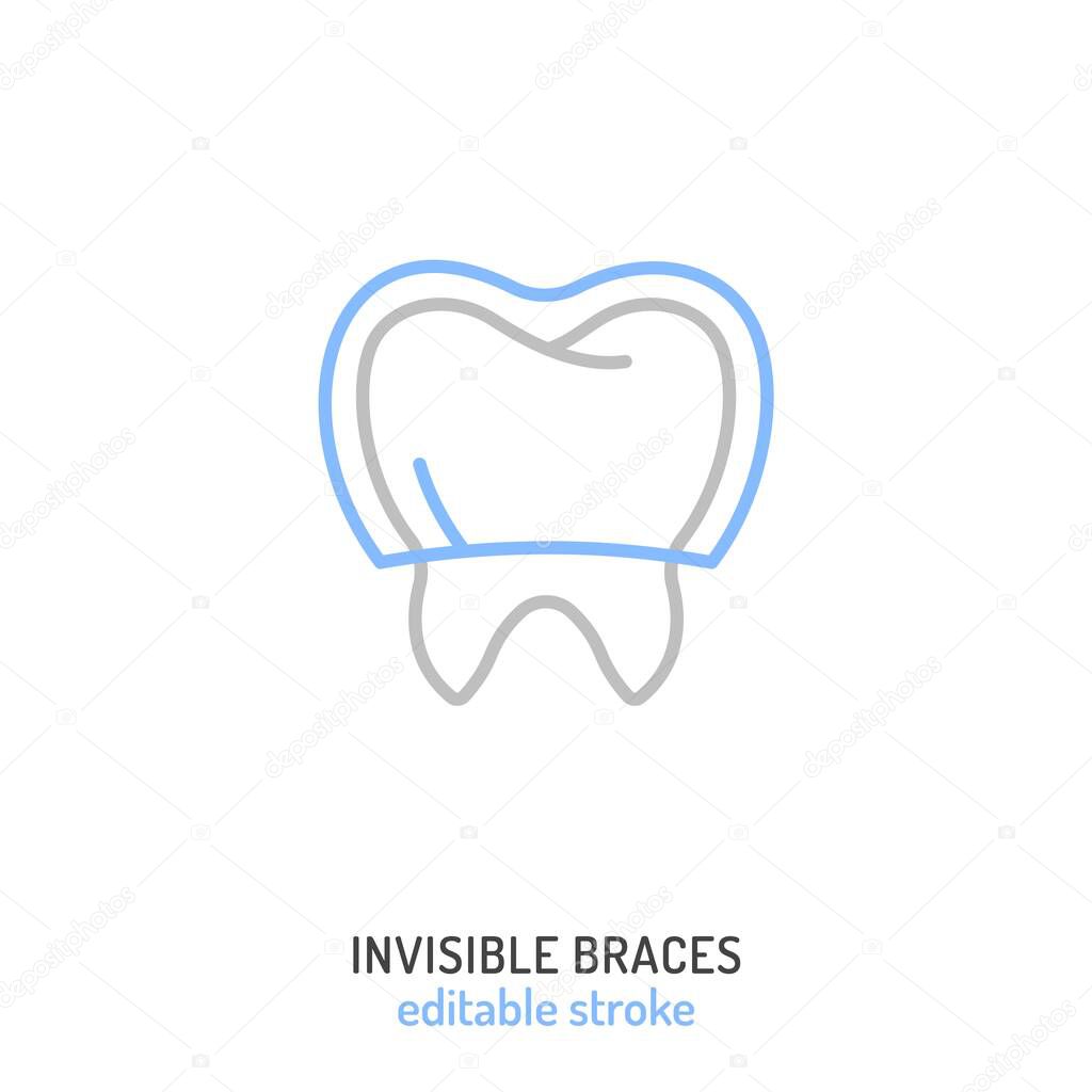 Orthodontic silicone trainer. Invisible braces aligner, retainer. Medical icon, linear pictogram, sign. Editable vector illustration in thin outline style isolated on a white background.