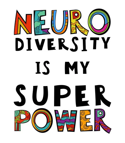 神经的多样性 自闭症的接纳 以流行艺术风格创作的手绘字体 人的思想和经历多样性 理解的社会 白色背景上的矢量说明 图库插图