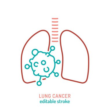 Bronchogenic carcinoma, pulmonary cancer outline icon. Lung malignancy sign. Medical, healthcare linear pictogram. Lung adenocarcinoma. Editable vector illustration isolated on a white background clipart