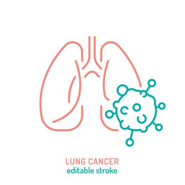 Bronchogenic carcinoma, pulmonary cancer outline icon. Lung malignancy sign. Medical, healthcare linear pictogram. Lung adenocarcinoma. Editable vector illustration isolated on a white background clipart