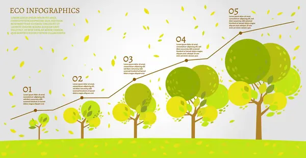 葉と木の美しいバイオインフォグラフィック エコロジー 生物学の概念 環境と持続可能な開発 編集可能なベクトル画像 パンフレット リーフレット プレゼンテーションデザインテンプレートとして最適 — ストックベクタ