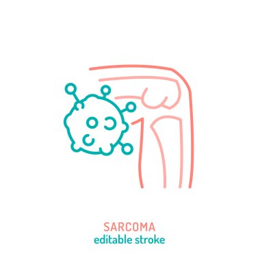 Sarkoma, kemik kanseri taslak ikonu. Osteosarkoma belirtisi. Tıbbi doğrusal piktogram. Kötü huylu kemik tümörü. Ewing sarkomu. Chondrosarcoma. Düzenlenebilir vektör illüstrasyonu beyaz arkaplanda izole edildi