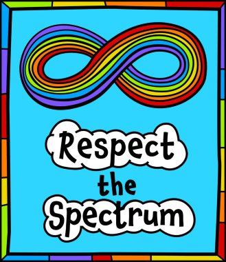 Respect the spectrum. Infinity symbol composed of different colors. Diversity of human minds and experiences. Vertical poster, banner. Hand-drawn editable vector illustration on a blue background clipart