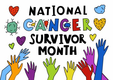 National cancer survivor month. Hope, support concept. Landscape poster, banner with creative lettering in colorful pop art style. Editable vector illustration isolated on a white background clipart