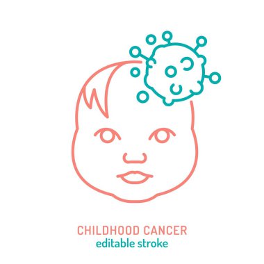 Childhood cancer, malignant melanoma in kids outline icon. Oncological sign. Medical linear pictogram. Pediatric oncology. Brain tumor. Editable vector illustration isolated on white background clipart