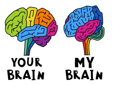 Canlı bir renk spektrumundan oluşan beyin sembolü. Bu canlılık insan zihinlerinin ve deneyimlerinin çeşitliliğini temsil ediyor. Beyaz arkaplanda el çizimi düzenlenebilir vektör çizimi izole edildi