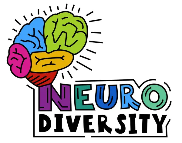 stock vector Neuro diversity lettering in a vibrant spectrum of colors. This vividness represents the diversity of human minds and experiences. Pop art editable vector illustration isolated on a white background