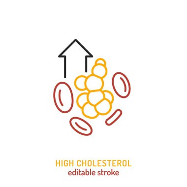 Kanla dolu. Taslak simgesi, doğrusal işaret. Yüksek kolesterol piktogramı. Sağlık alarmı lipid profili. Sağlıksız kan dolaşımı fonksiyonu. Düzenlenebilir felç. Beyaz arkaplanda izole edilmiş vektör illüstrasyonu