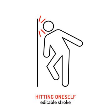 Self-injury, self-harm black linear icon. Act of harming your own body on purpose. Harmful way to cope with emotional pain, anger, stress. Life-threatening injury Editable stroke. Vector illustration clipart