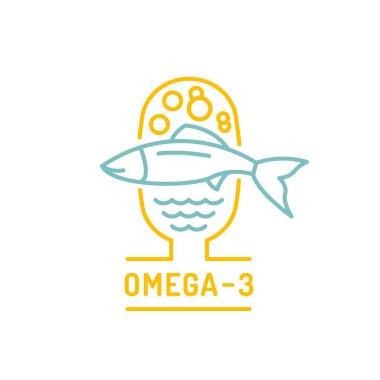 Omega 3 yağ asitleri çizgisi simgesi. Balık yağı, piktogram. Susuzluk ve parlaklık işareti. Düzenlenebilir felç. Ana hatlarıyla tıbbi sembol. Sağlık ve güzellik kavramı. Vektör izole illüstrasyonu
