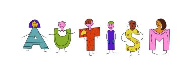 Her çocuk eşsizdir. Nöroçeşitlilik gösteren çocuklar. İnsan deneyimi çeşitliliği. Nöroçeşitlilik, otizm kabulü. Kişilik özelliklerindeki farklılıklar. Peyzaj izi. Renkli vektör illüstrasyonu