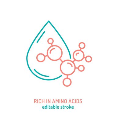 Amino Acids zengini Pictogram 'ı özetliyor. Doğrusal işaret, takviye ve kozmetik ambalaj için simge. Düzenlenebilir felç. Minimalist tıbbi konsept. Beyaz arkaplanda izole edilmiş vektör illüstrasyonu