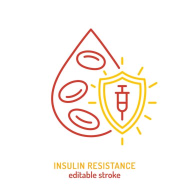 İnsülin direnci ikonu. Taslak sembol, çizgi işareti. Glikoz metabolizması piktogram bozukluğu. Kan şekeri düzenlemeleri için sağlık uyarısı. Düzenlenebilir felç. Beyaz arkaplanda izole edilmiş vektör illüstrasyonu